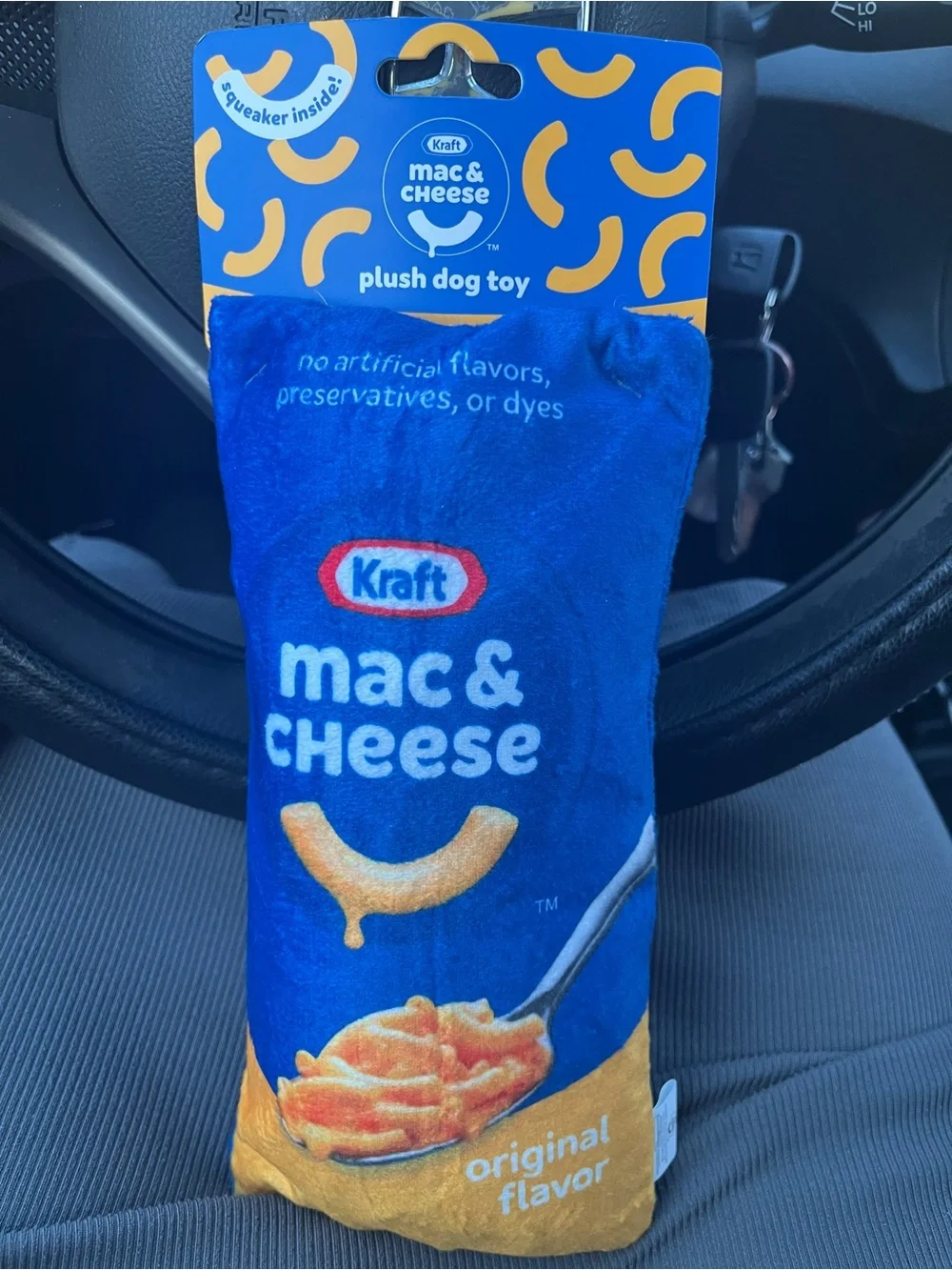 Kraft Mac & Cheese Plush Dog Toy Squeaker Original Flavor NWT
